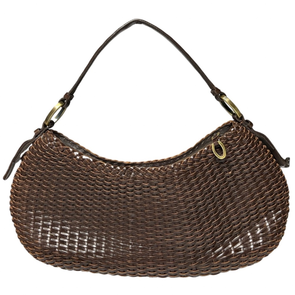 OSCAR DE LA RENTA BROWN LEATHER WOVEN SHOULDER BAG